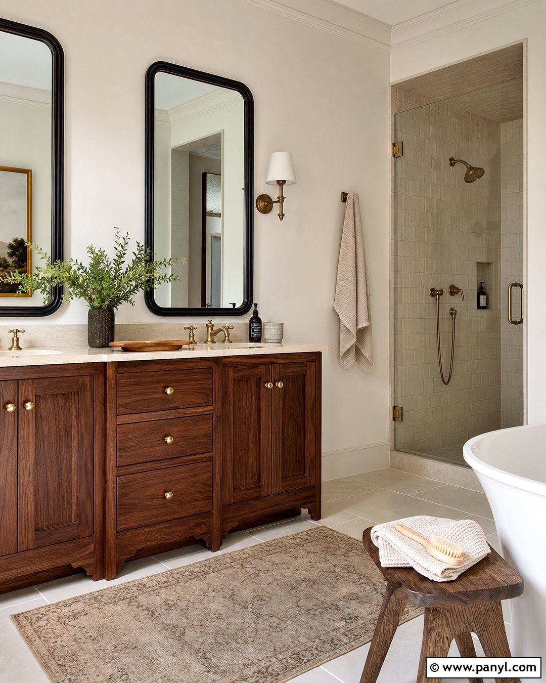 Cream Bathroom Walls With Walnut Vanity - 25 Cream Bathroom Walls