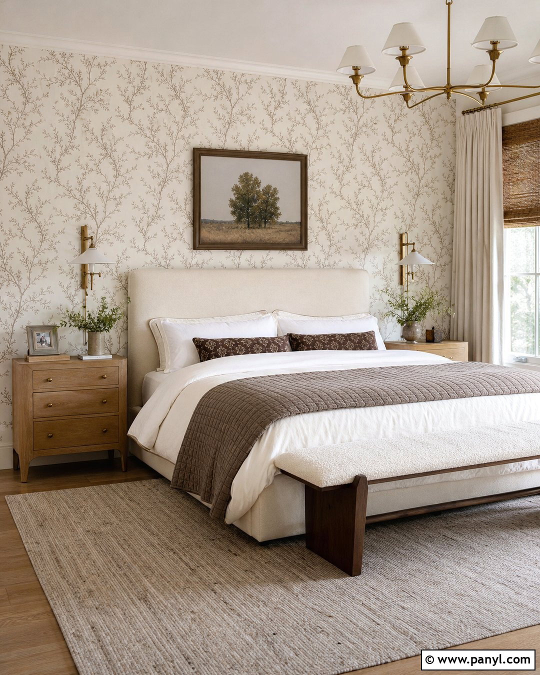 Cream Botanical Wallpaper Bedroom - 30 neutral colors wallpaper ideas