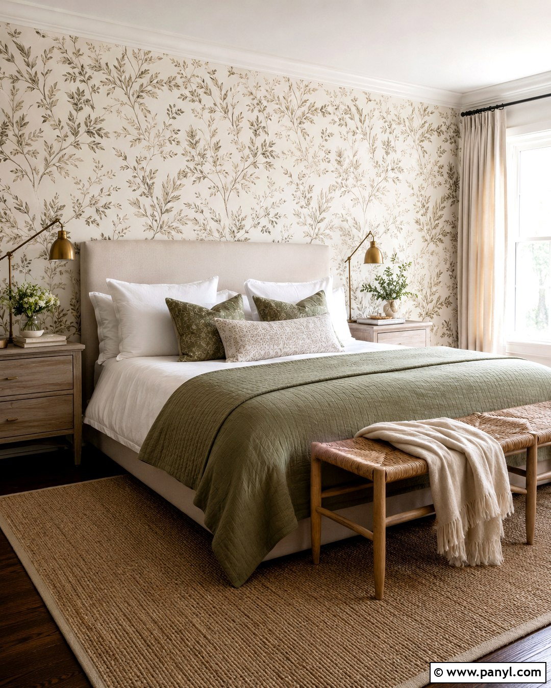 Cream Botanical Wallpaper Wall - 20 Cream Feature Wall Ideas