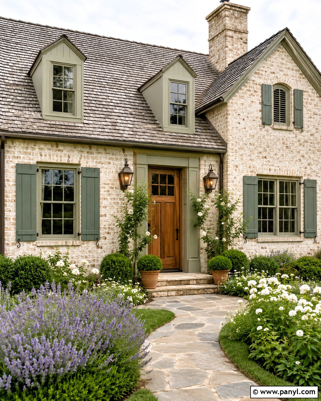 Cream Brick Stain With Sage Green Trim - 20 brick stain exterior before and after ideas