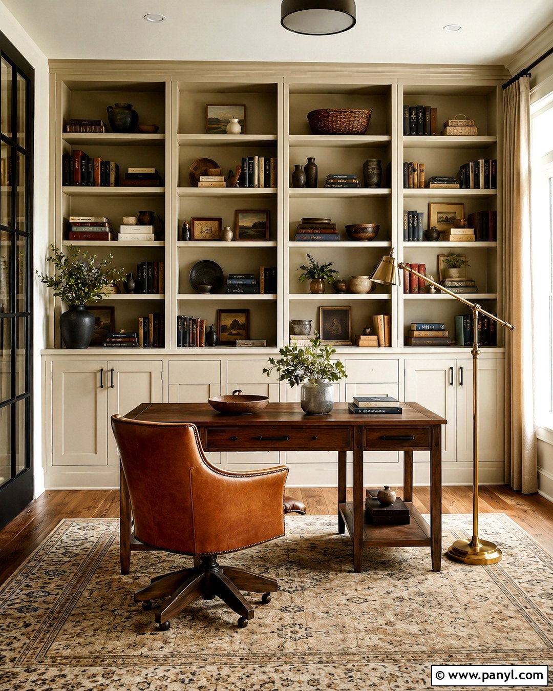 Cream Built-In Bookshelf Wall - 20 Cream Feature Wall Ideas