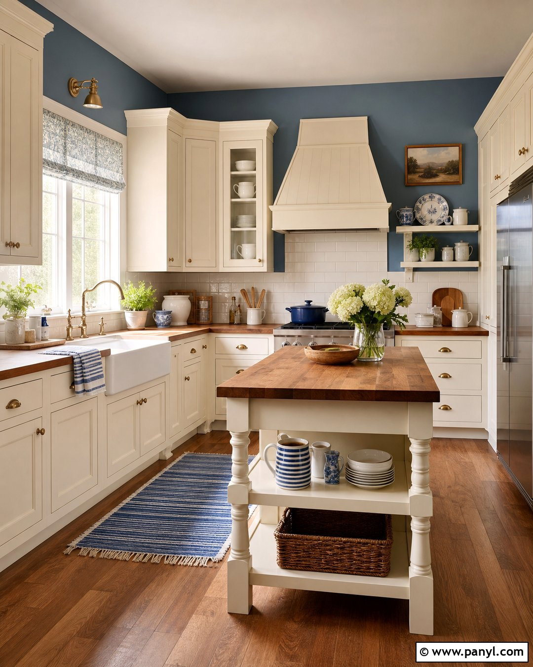 Cream Cabinets With Muted Blue Walls - 20 Kitchen Cabinet And Wall Paint Ideas
