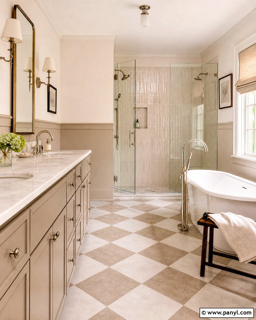 Cream Checkerboard Bathroom Tile Combination - 20 tiles combination for bathroom ideas