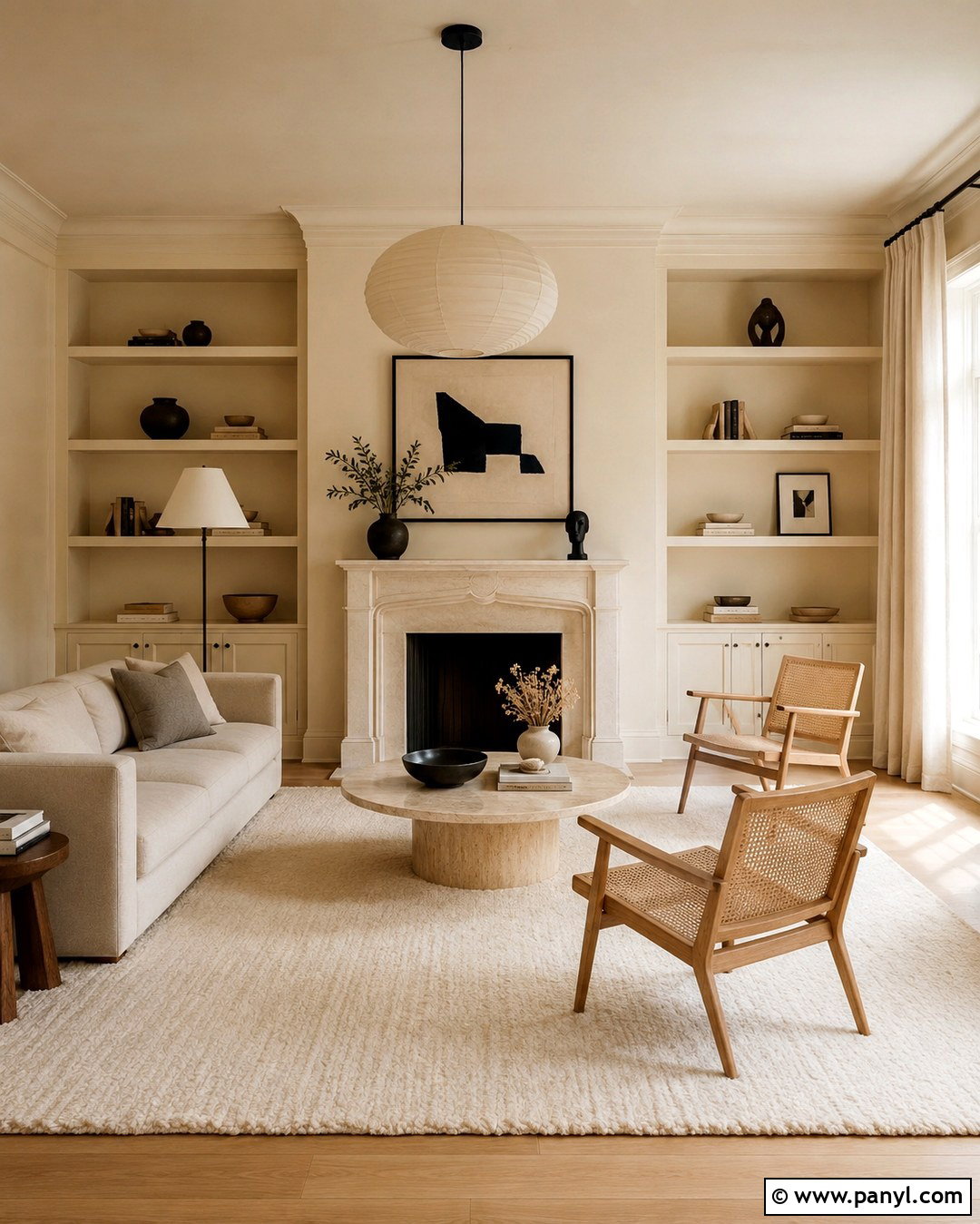 Cream Color Drenched Minimalist Living Room - 20 Colour Drenching A Room Ideas