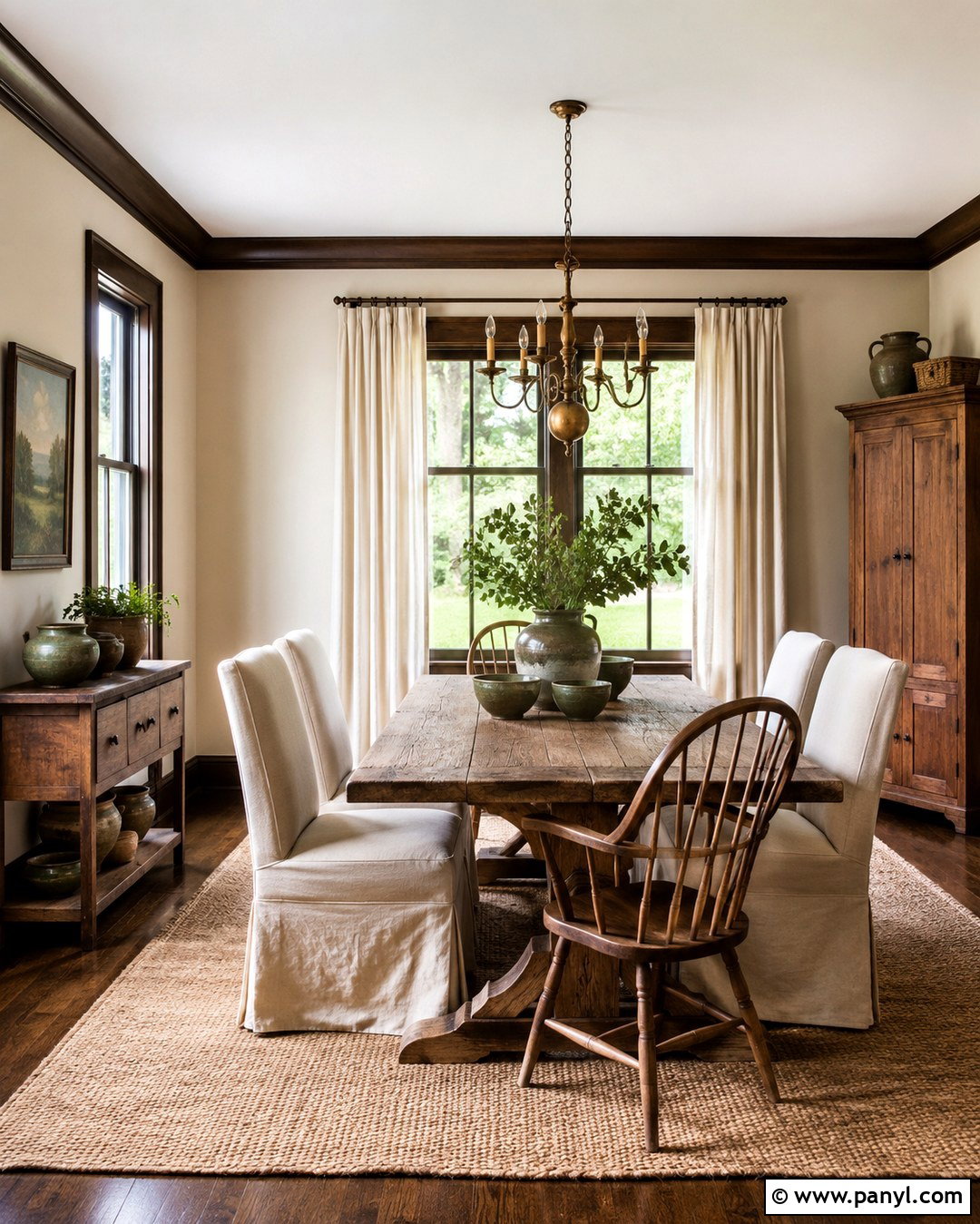 Cream Farmhouse Dining Room With Dark Brown Trim - 20 Cream Walls With Dark Brown Trim Ideas