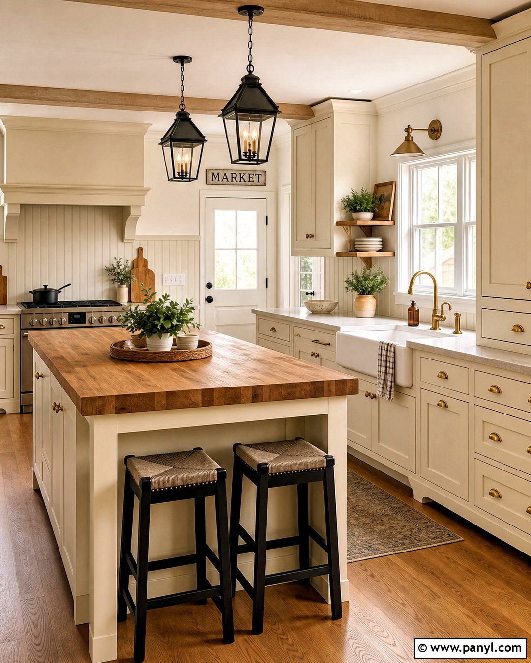 Cream Farmhouse Kitchen With Butcher Block - 20 cream kitchen ideas