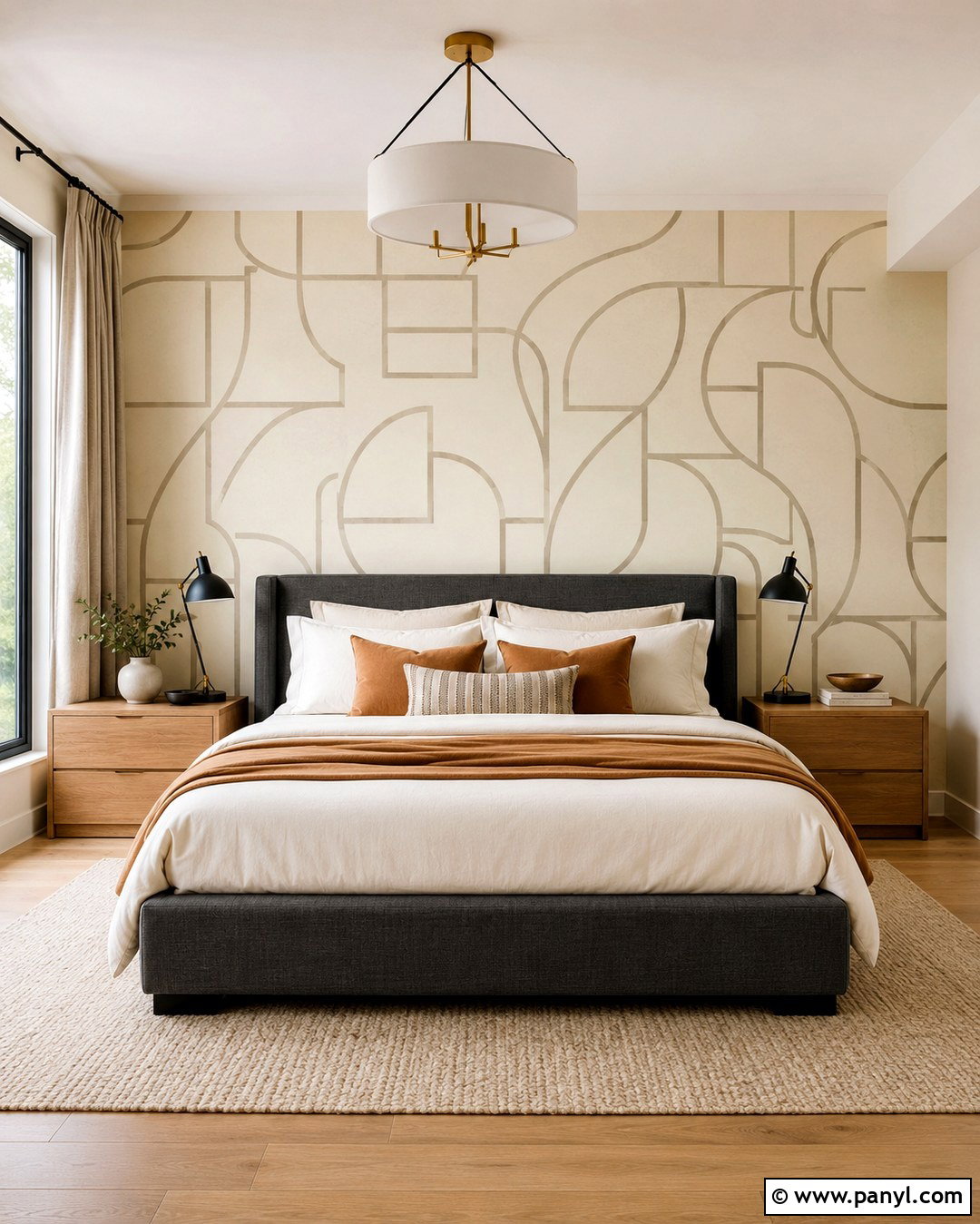 Cream Geometric Wallpaper Wall - 20 Cream Feature Wall Ideas