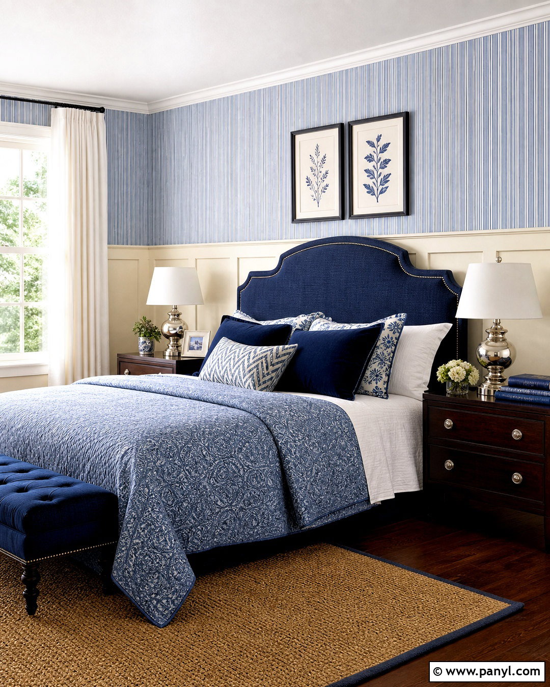 Cream Half Wall Paneling With Striped Wallpaper - 20 half paneled walls