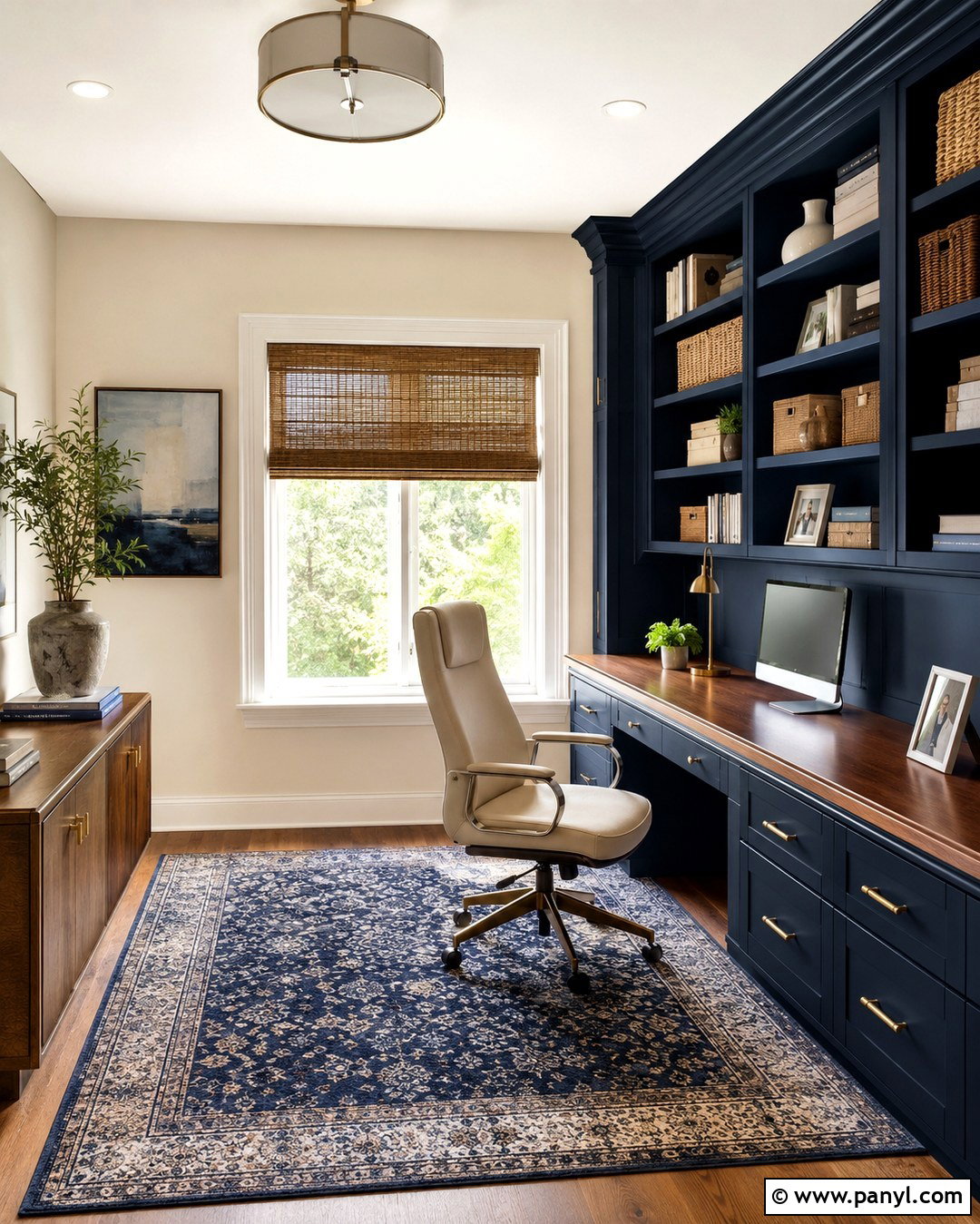 Cream Home Office Walls With Navy Blue Built-Ins - 20 Navy Blue And Cream Walls