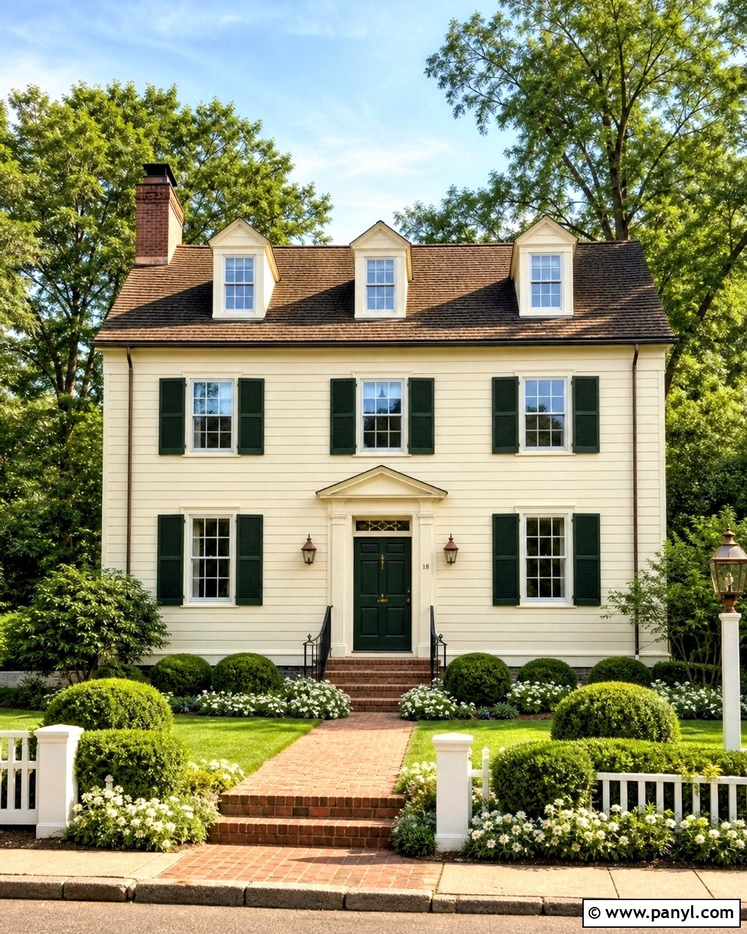 Cream House Color With Dark Green Shutters - 20 house color ideas