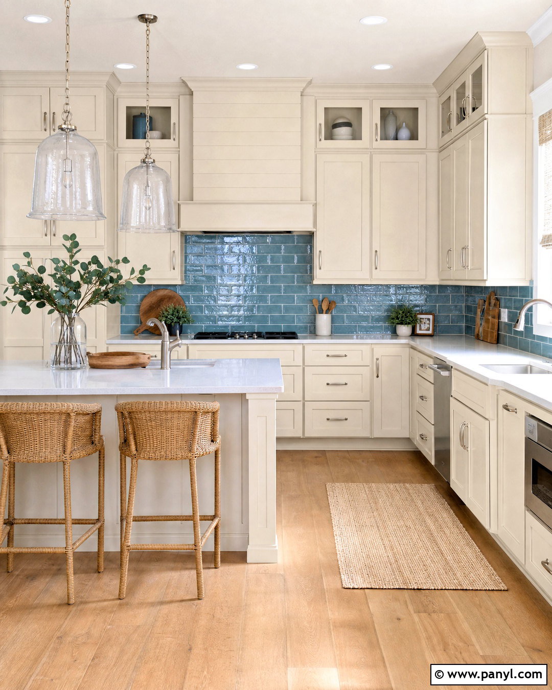 Cream Kitchen With Blue Backsplash - 20 cream kitchen ideas