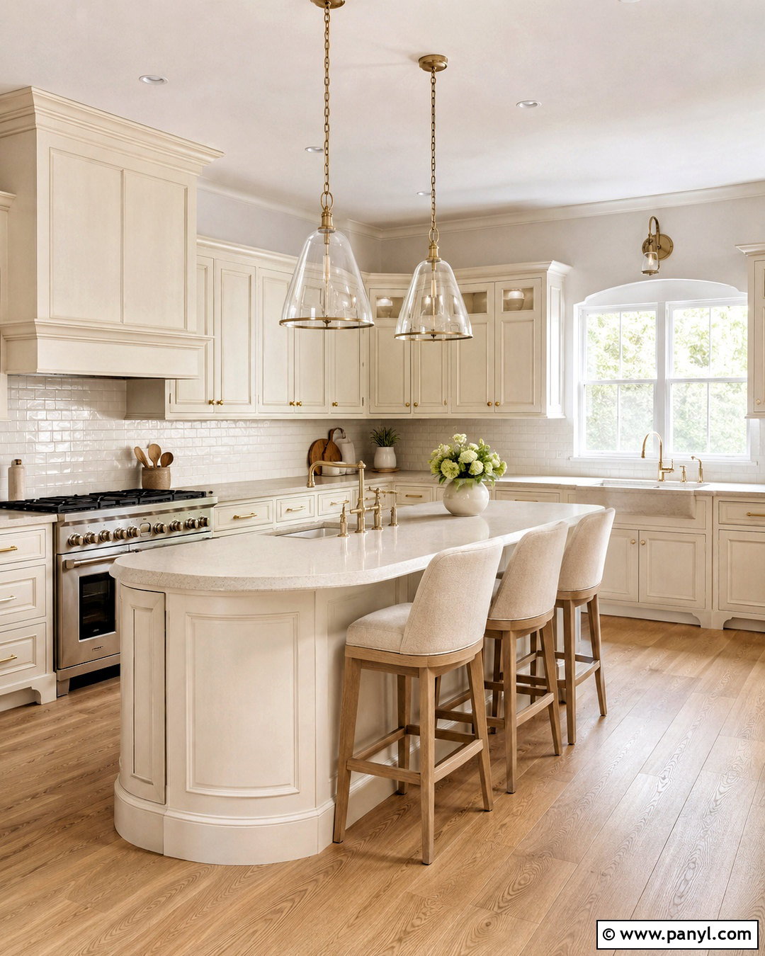 Cream Kitchen With Brass Hardware - 20 light color kitchen ideas