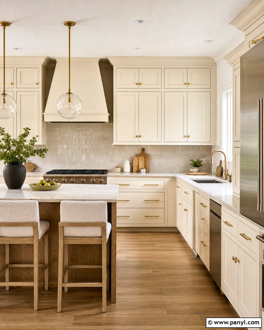 Cream Kitchen With Brass Hardware - 20 cream kitchen ideas