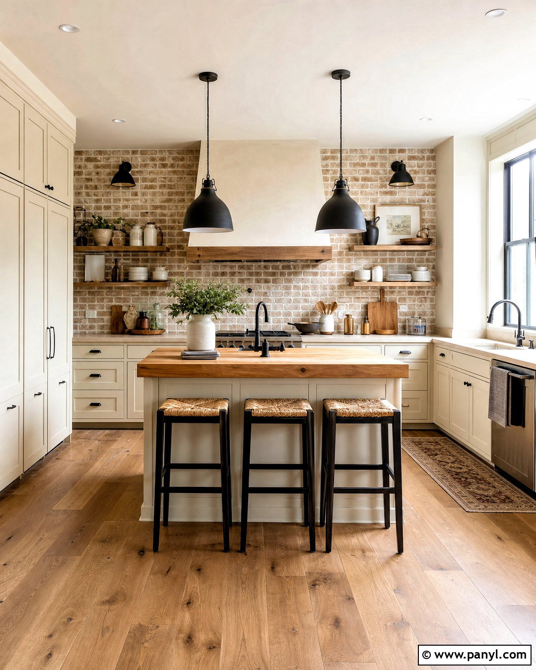 Cream Kitchen With Brick Backsplash - 20 cream kitchen ideas