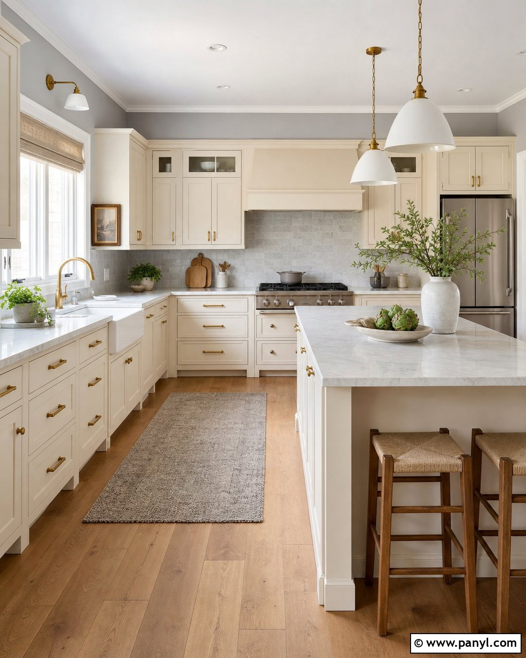 Cream Kitchen With Natural Wood Flooring - 20 Cream Kitchen With Grey Walls