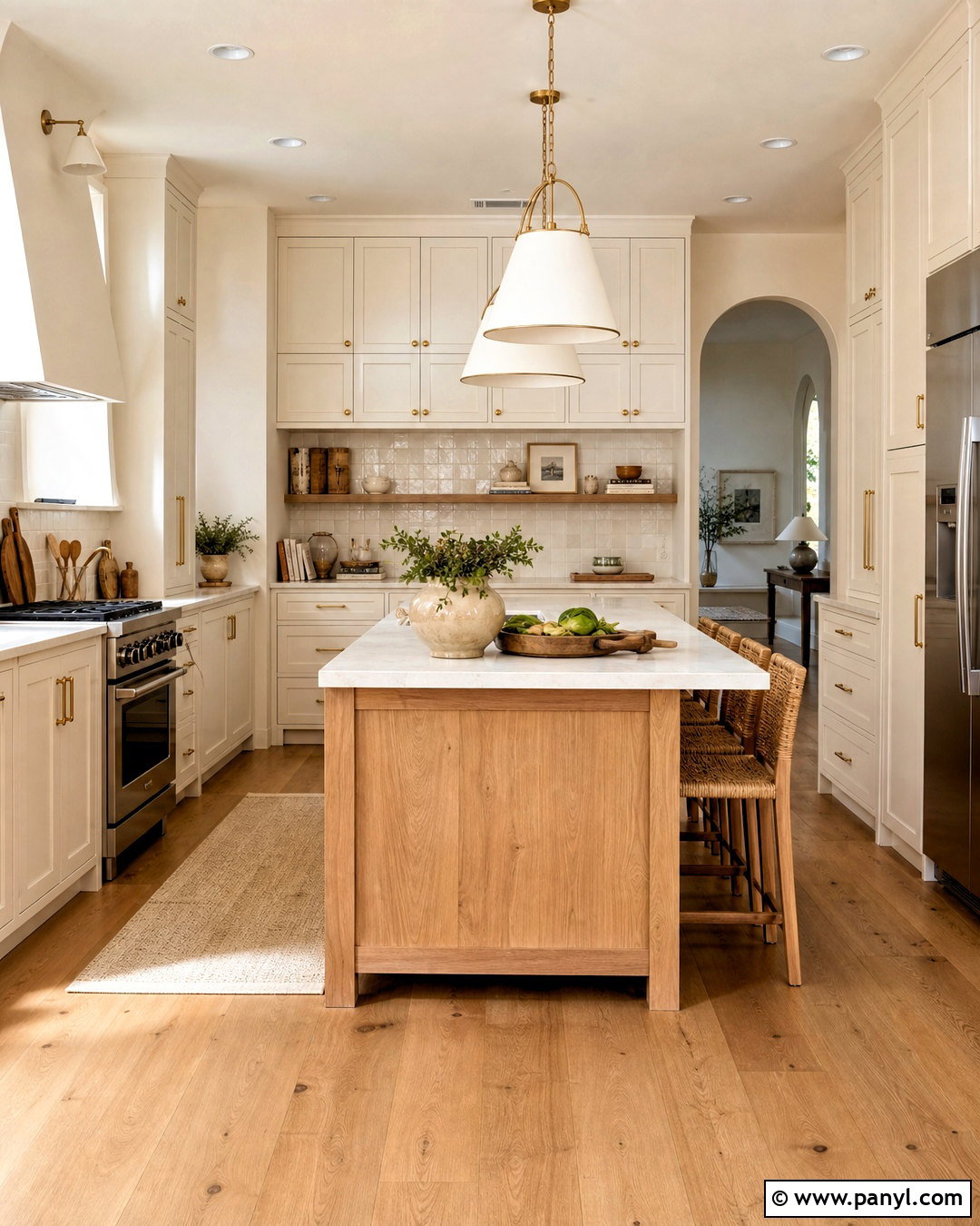 Cream Kitchen With Natural Wood Island - 20 cream kitchen ideas