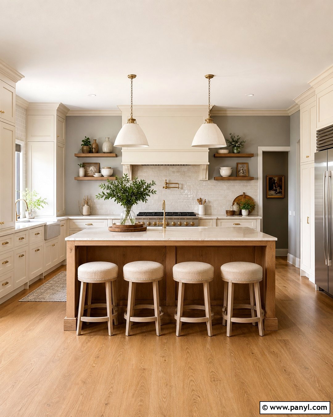 Cream Kitchen With Warm Greige Walls And Brass - 20 Cream Kitchen With Grey Walls
