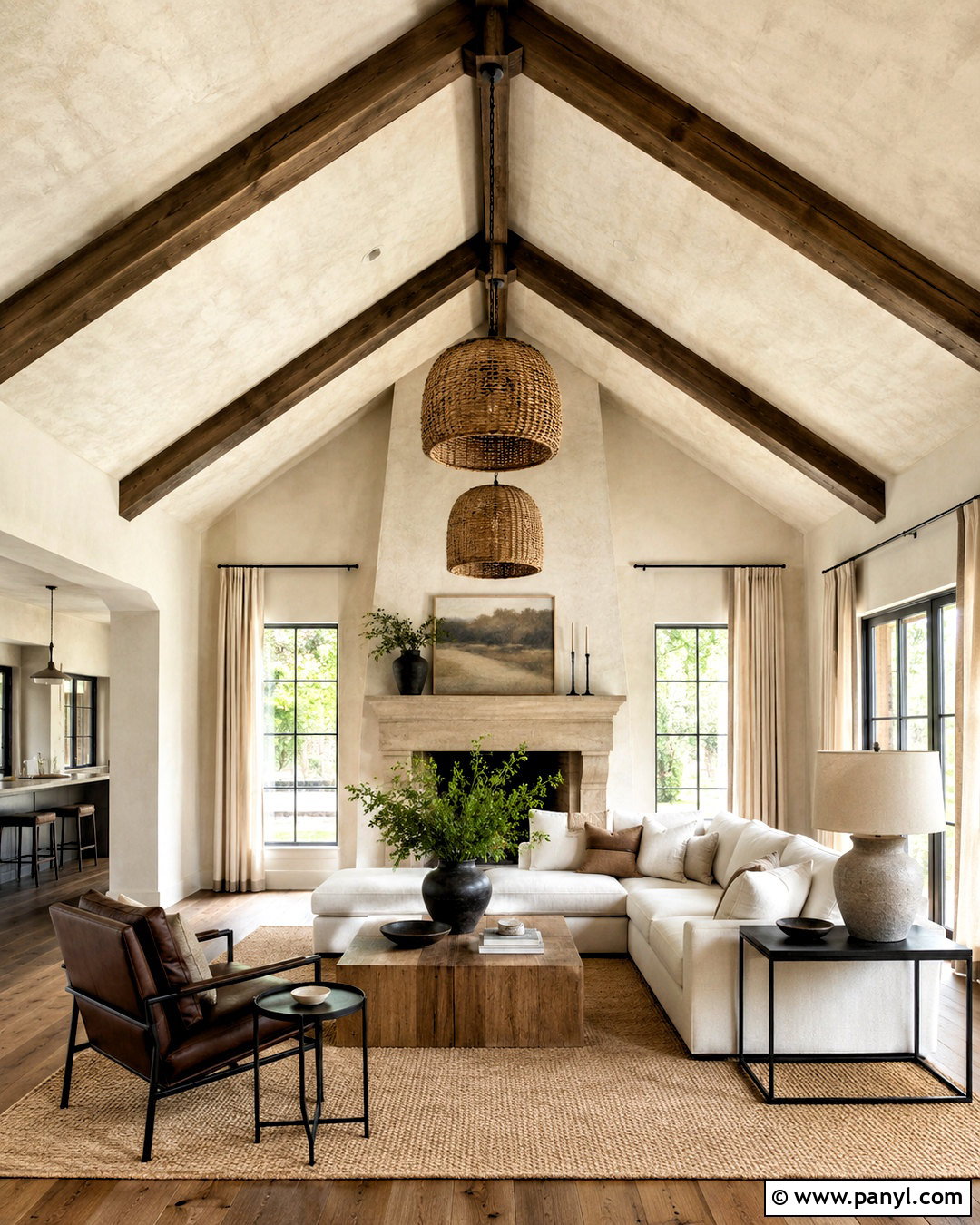 Cream Limewash Ceiling With Wood Beams - 20 limewash ceiling ideas
