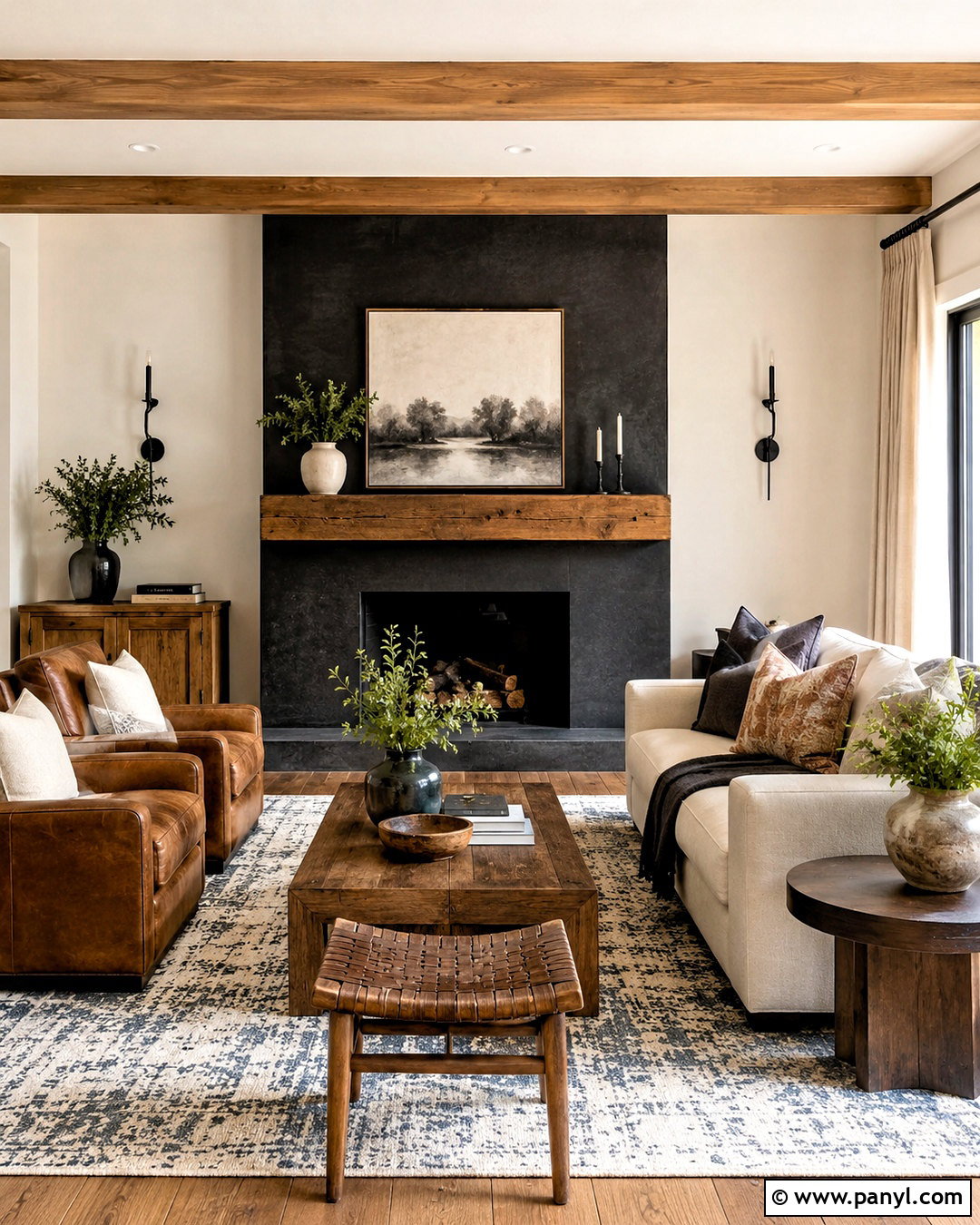 Cream Living Room With A Dark Fireplace - 20 cream paint living room ideas