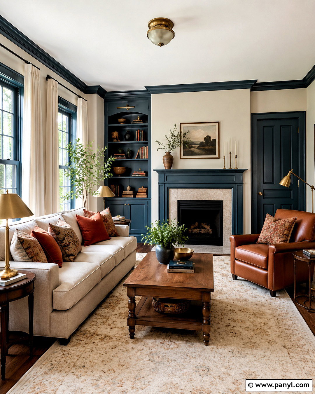 Cream Living Room With Dark Teal Trim - 40 light walls darker trim ideas
