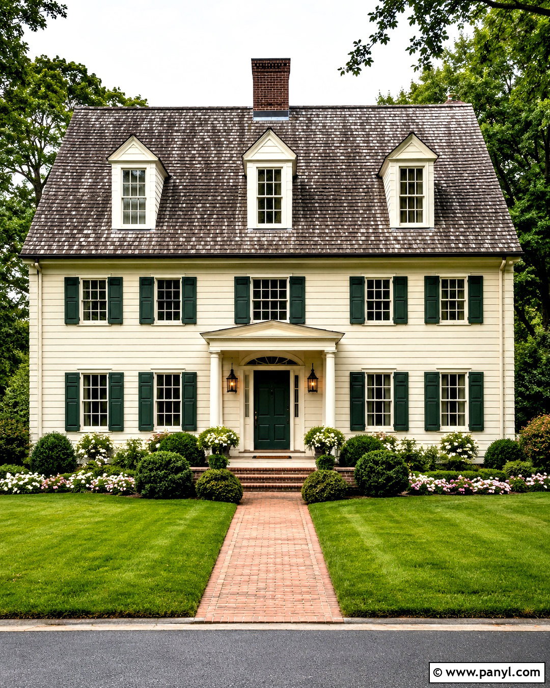 Cream Outside Wall With Green Shutters - 20 outside wall painting ideas