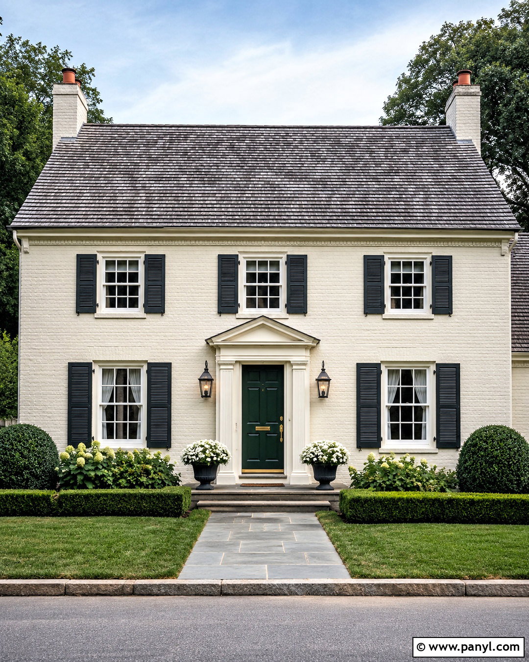 Cream Painted Brick Colonial House - 20 painted brick house exterior before and after ideas