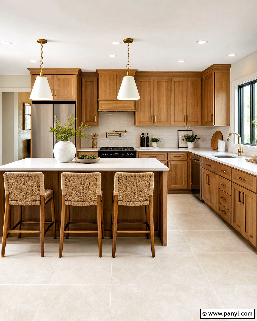 Cream Porcelain Tile Flooring - 20 honey oak cabinets flooring ideas