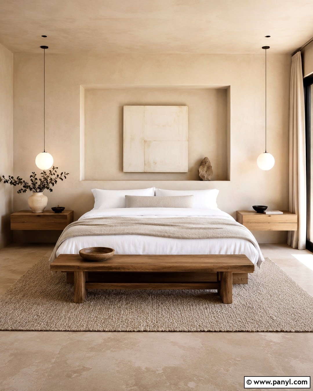 Cream Roman Clay Minimalist Bedroom - 20 Roman Clay Paint Walls
