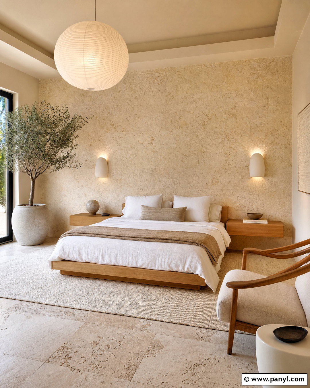 Cream Stone Wash Minimalist Bedroom - 20 stone wash wall ideas