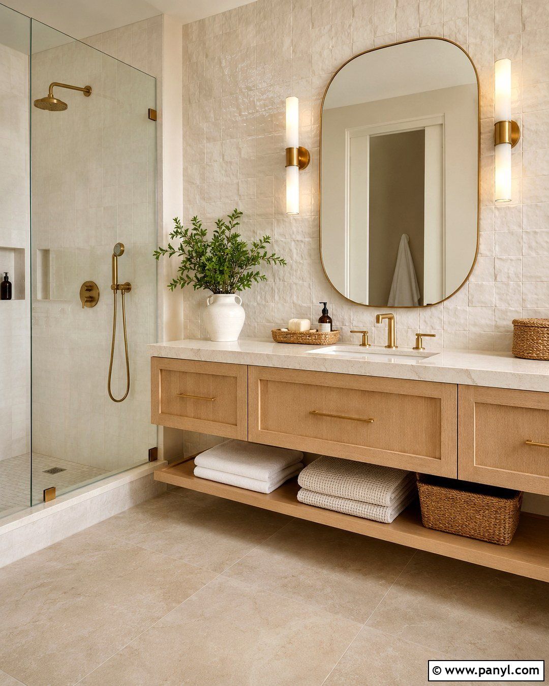 Cream Textured Tile Bathroom Wall - 20 Cream Feature Wall Ideas
