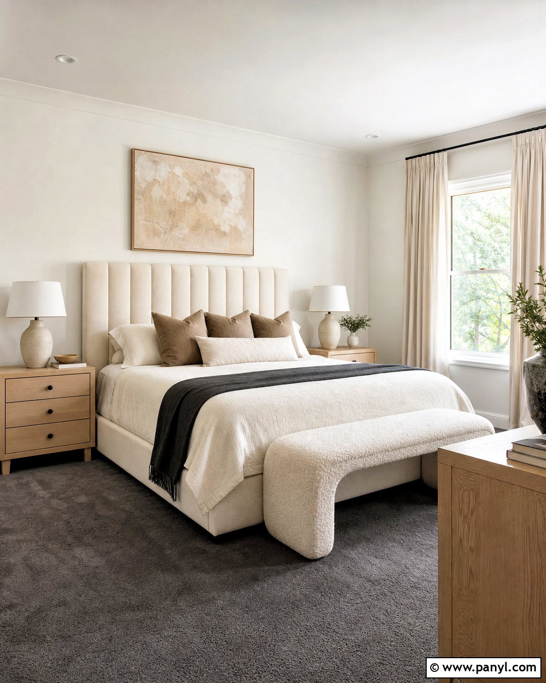Cream Upholstered Bed With Dark Gray Carpet - 20 dark gray carpet bedroom ideas