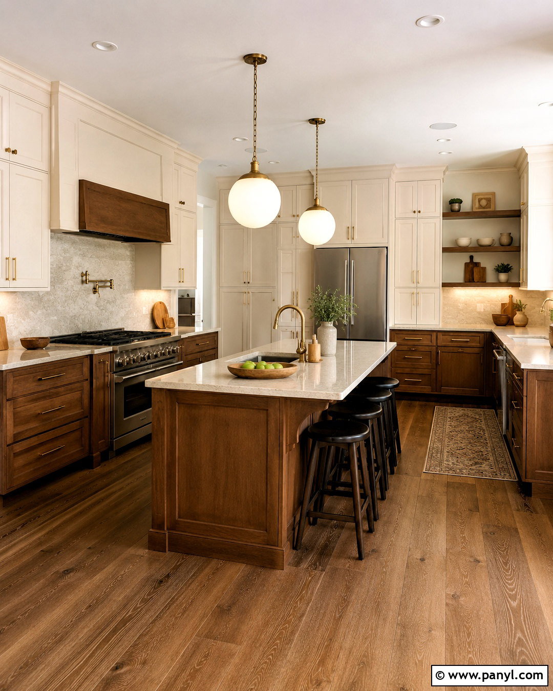 Cream Upper Cabinets and Brown Lower Cabinets - 20 cream and brown kitchen ideas