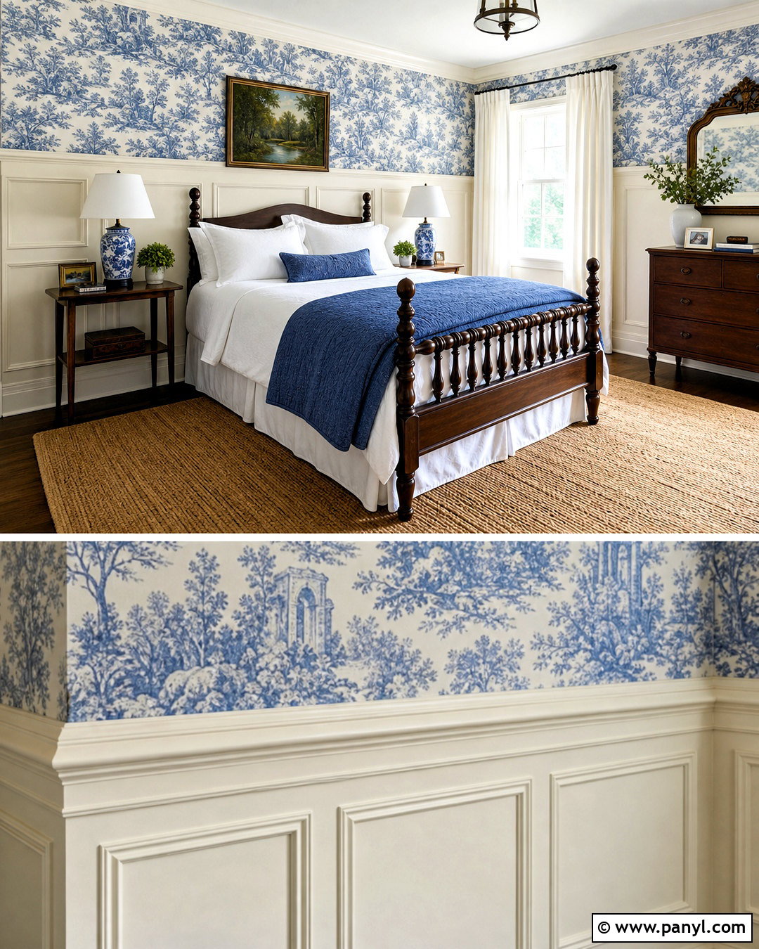 Cream Wainscoting With Toile Wallpaper - 20 wainscoting with wallpaper ideas