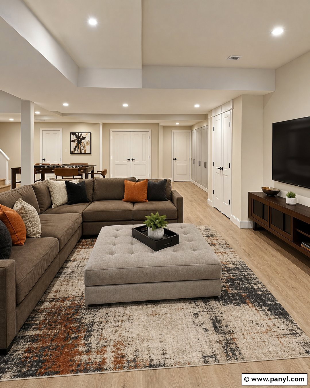 Cream Walls And Ceiling In A Basement Family Room - 20 Cream Walls And Ceiling Ideas