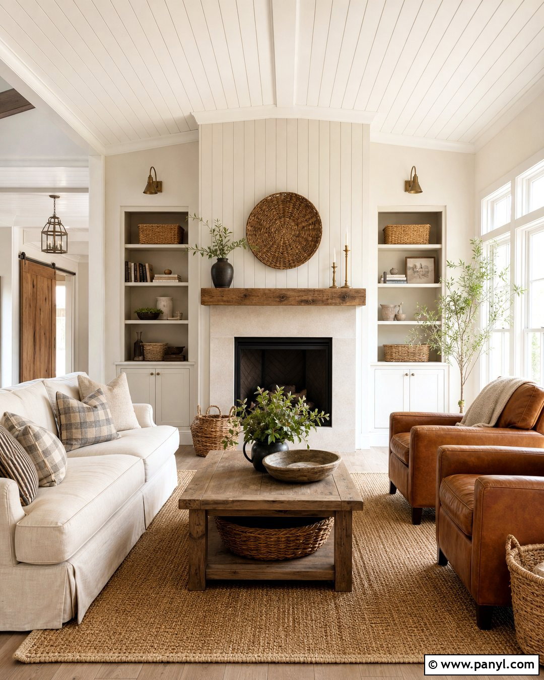 Cream Walls And Ceiling In A Farmhouse Living Room - 20 Cream Walls And Ceiling Ideas
