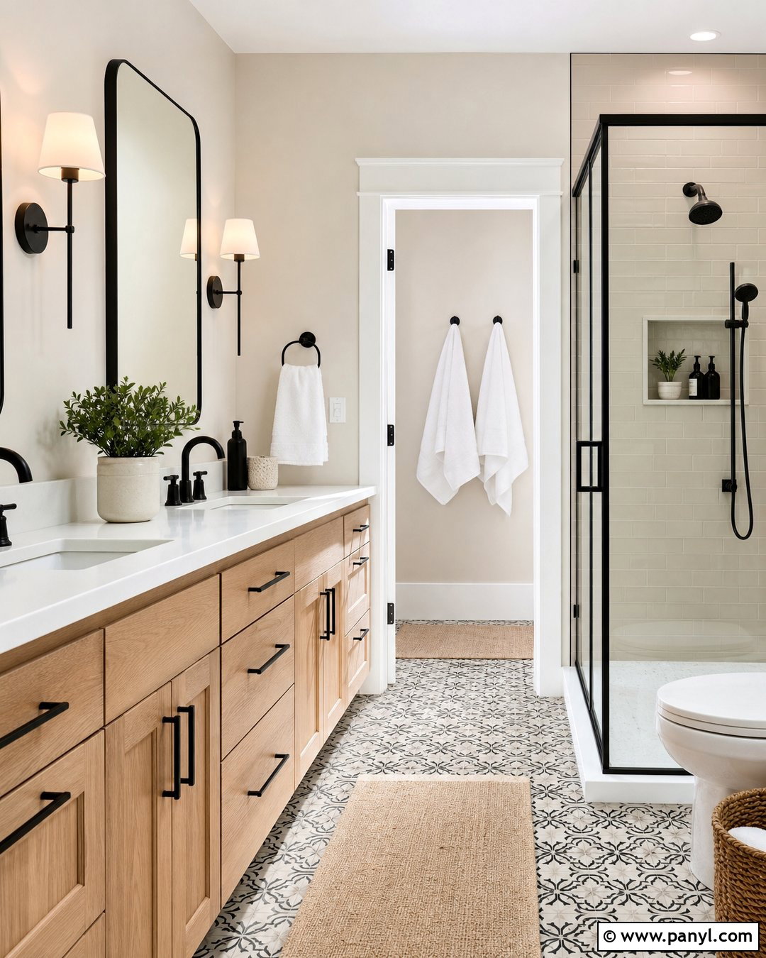 Cream Walls Bathroom With Black Fixtures - 30 Cream Walls With White Trim Ideas