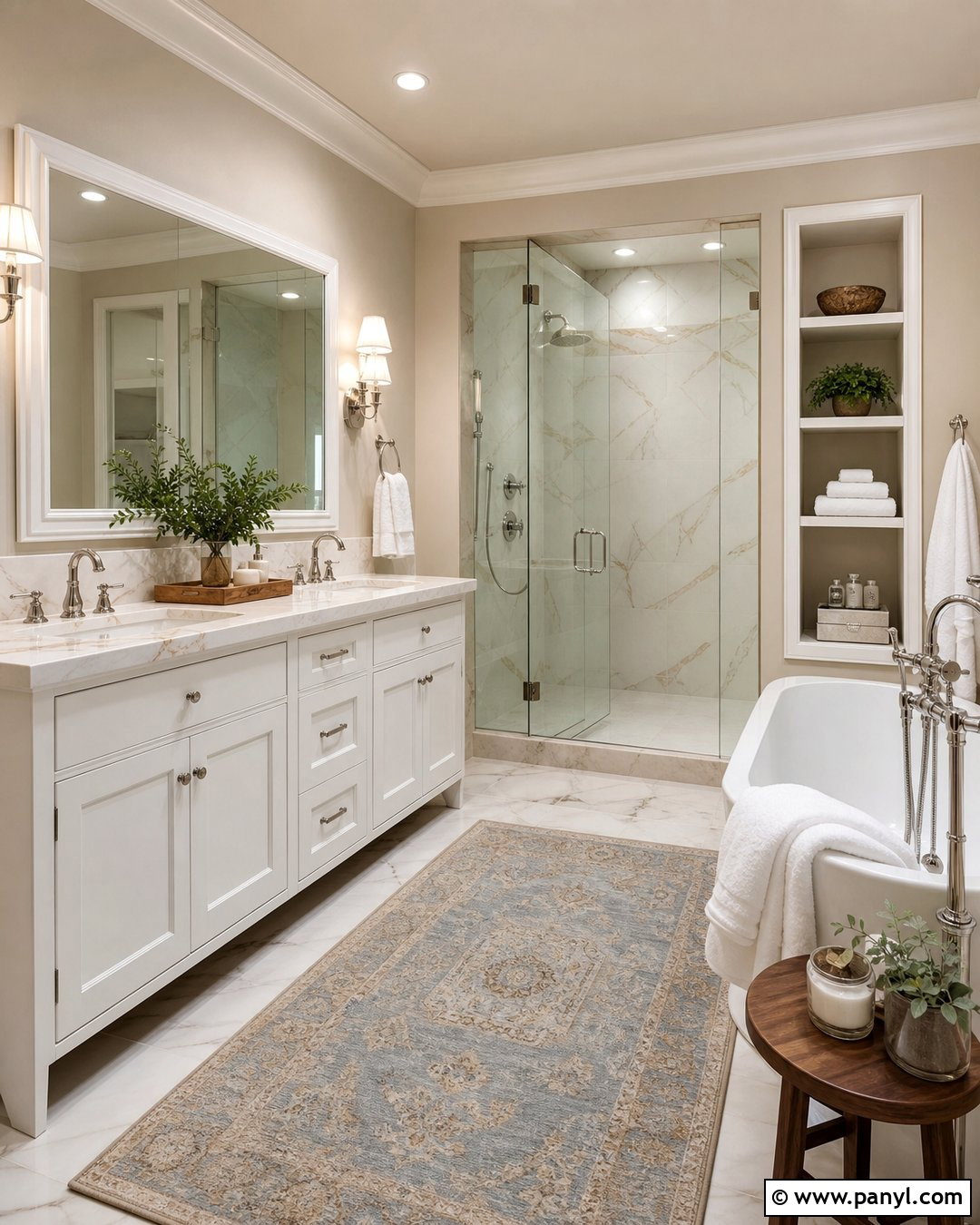 Cream Walls Bathroom With Marble - 30 Cream Walls With White Trim Ideas