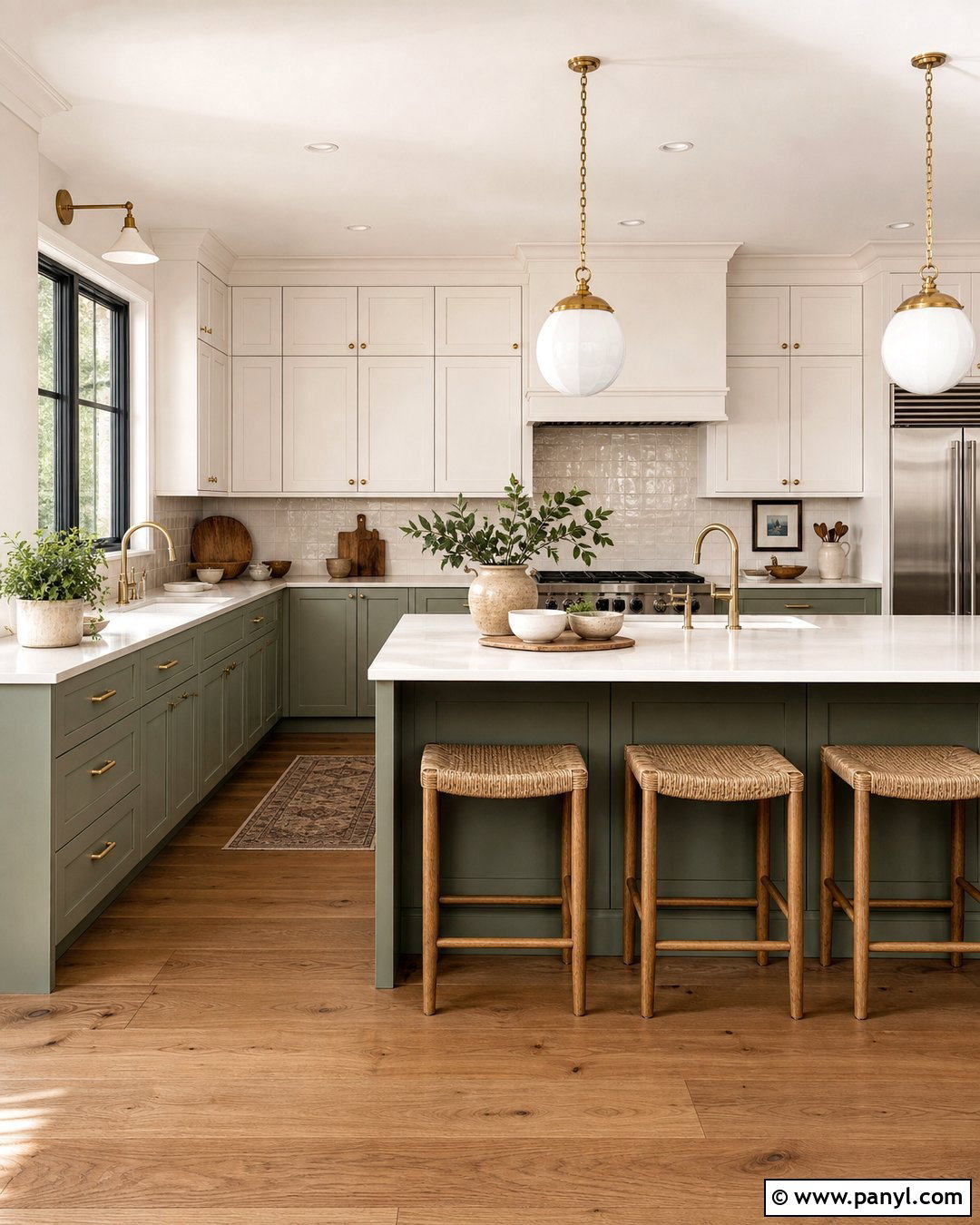 Cream Walls Kitchen With Sage Cabinets - 30 Cream Walls With White Trim Ideas