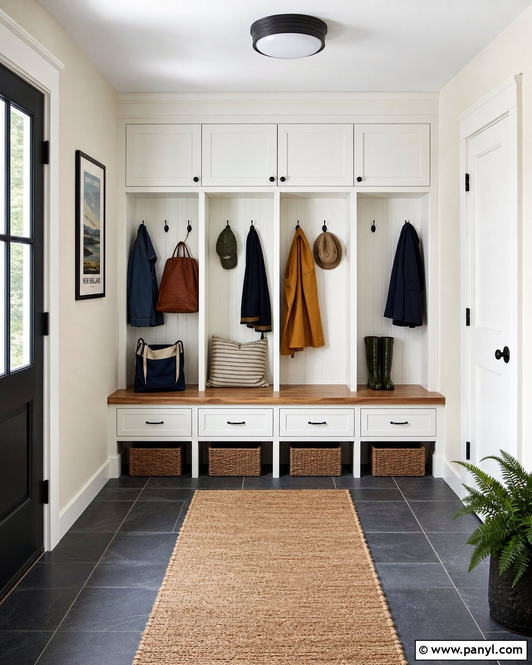Cream Walls Mudroom - 30 Cream Walls With White Trim Ideas