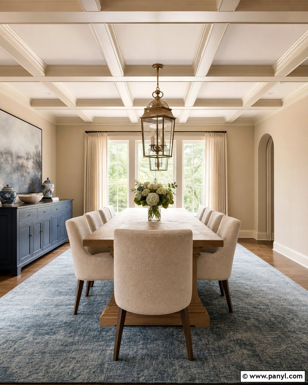 Cream Walls With A Cream Coffered Ceiling - 20 Cream Walls And Ceiling Ideas