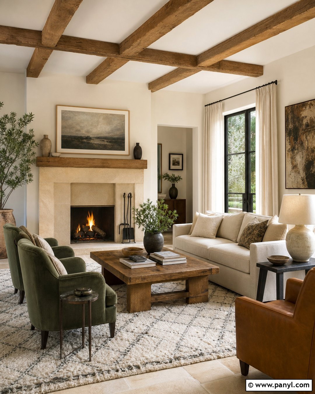 Cream Walls With A Stone Fireplace - 25 Creamy Walls