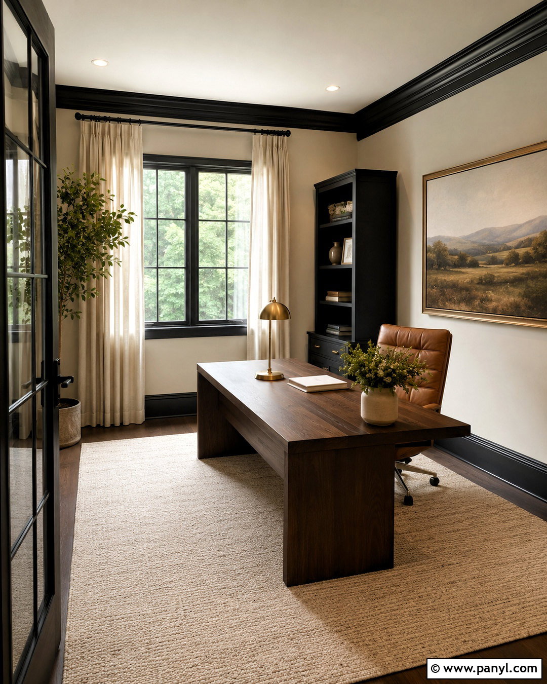 Cream Walls With Black Trim Home Office - 40 Light Walls With Dark Trim Ideas