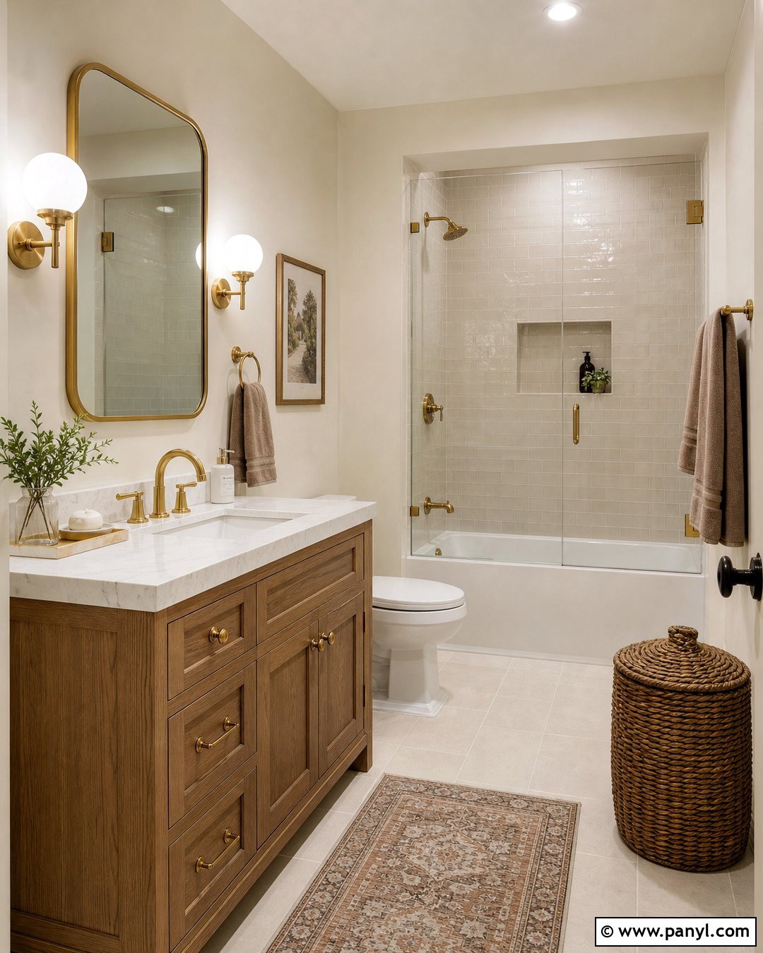 Cream Walls With Brass Bathroom Fixtures - 25 Creamy Walls