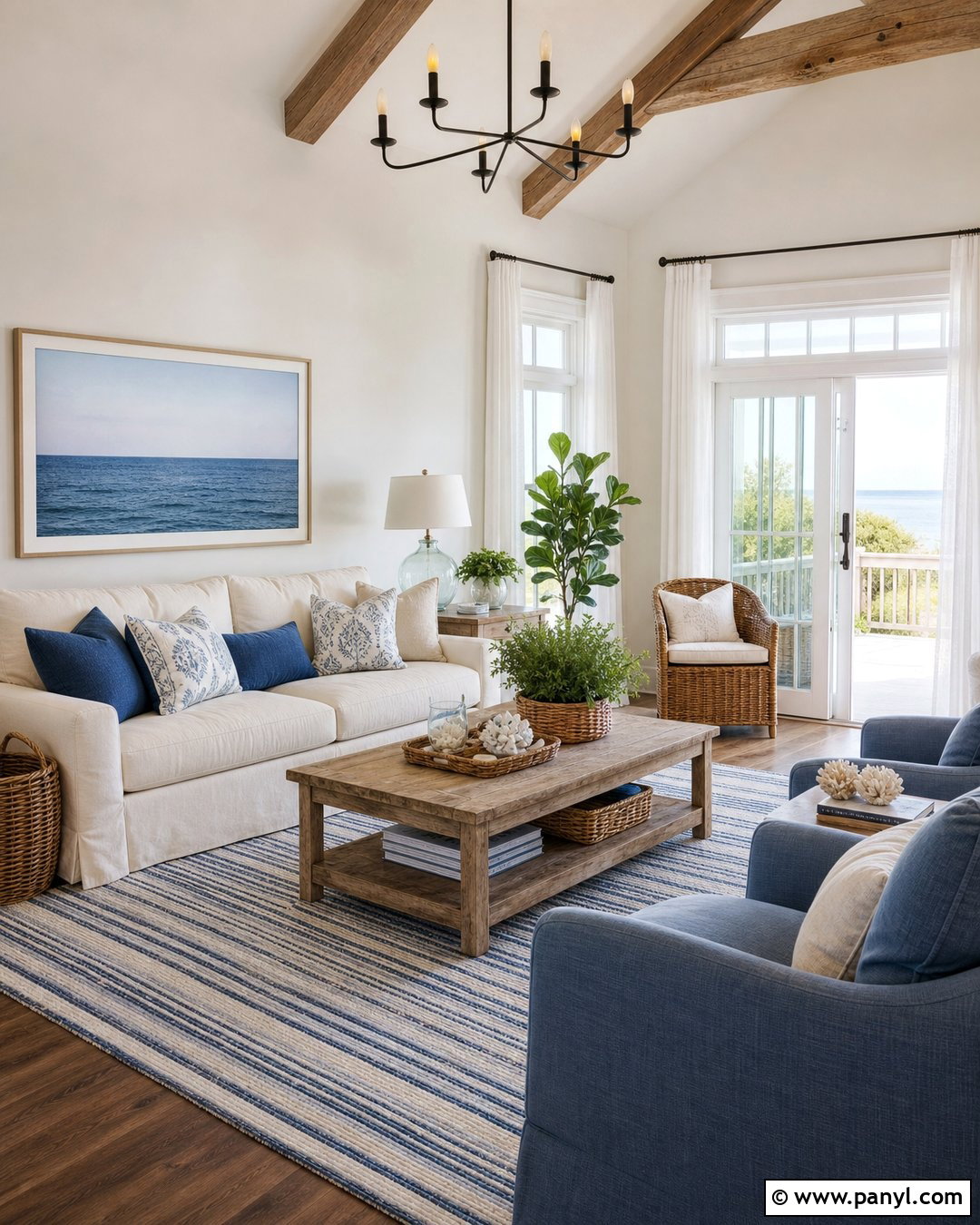 Cream Walls With Coastal Blue Accents - 25 Creamy Walls