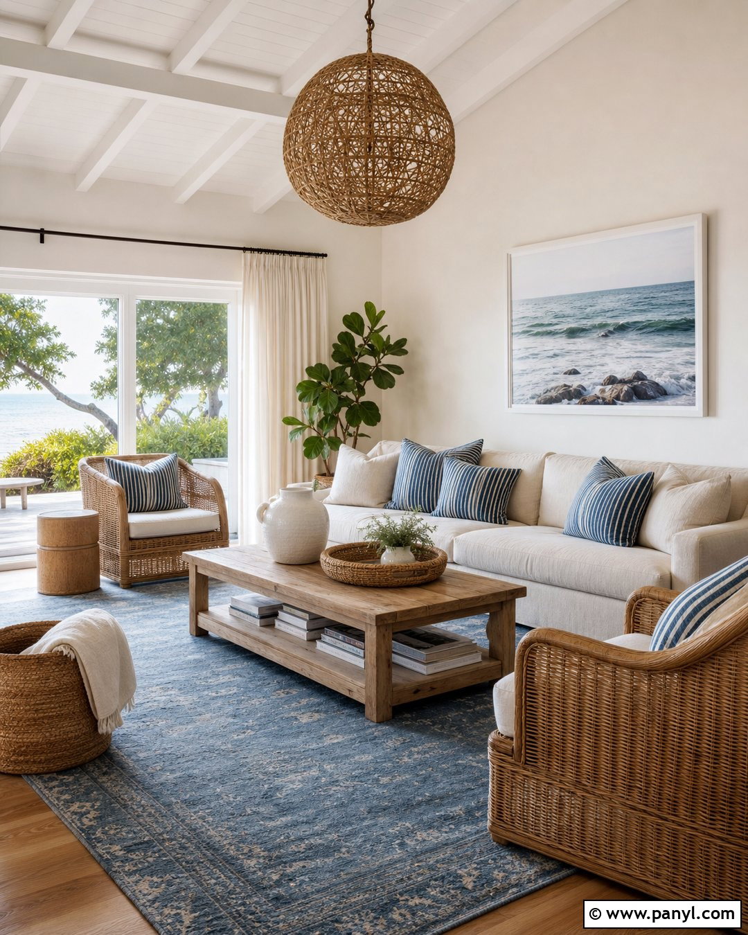 Cream Walls With Coastal Blue Decor - 35 Creme Walls