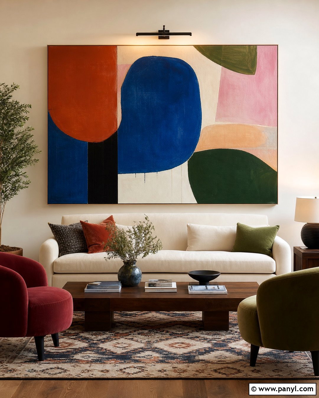 Cream Walls With Colorful Art - 30 Cream Color Walls