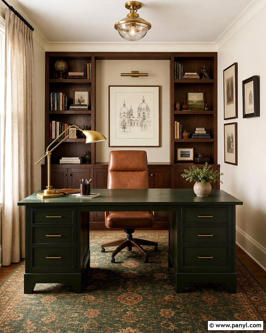 Cream Walls With Green Home Office Furniture - 25 Creamy Walls