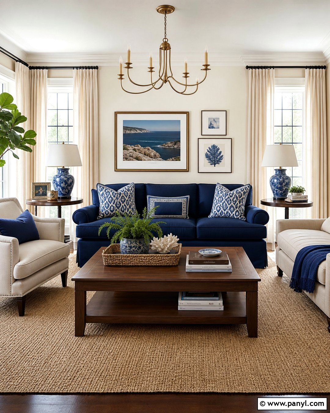 Cream Walls With Navy Blue Decor - 25 Creamy Walls