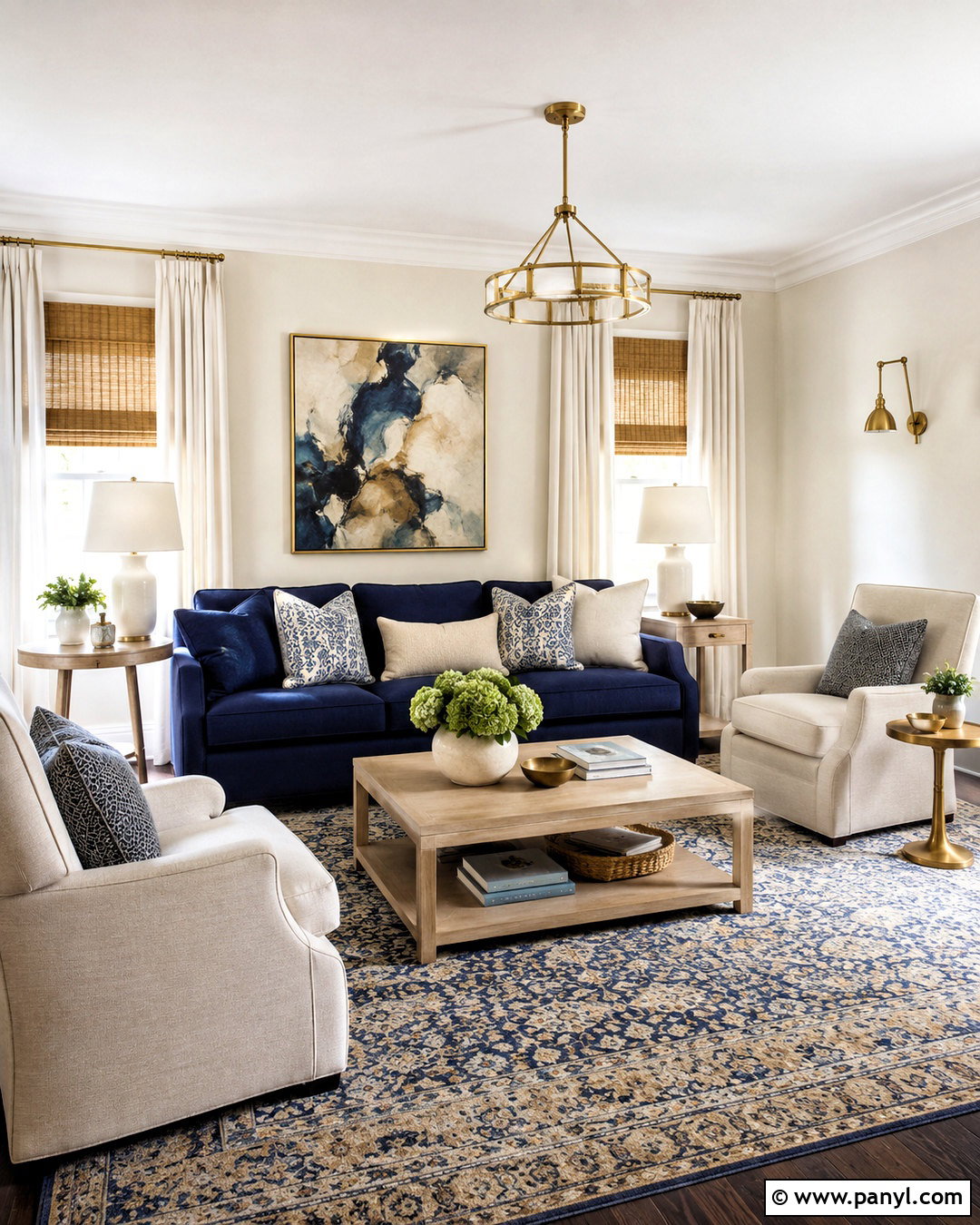 Cream Walls With Navy Blue Sofa - 20 cream walls living room ideas