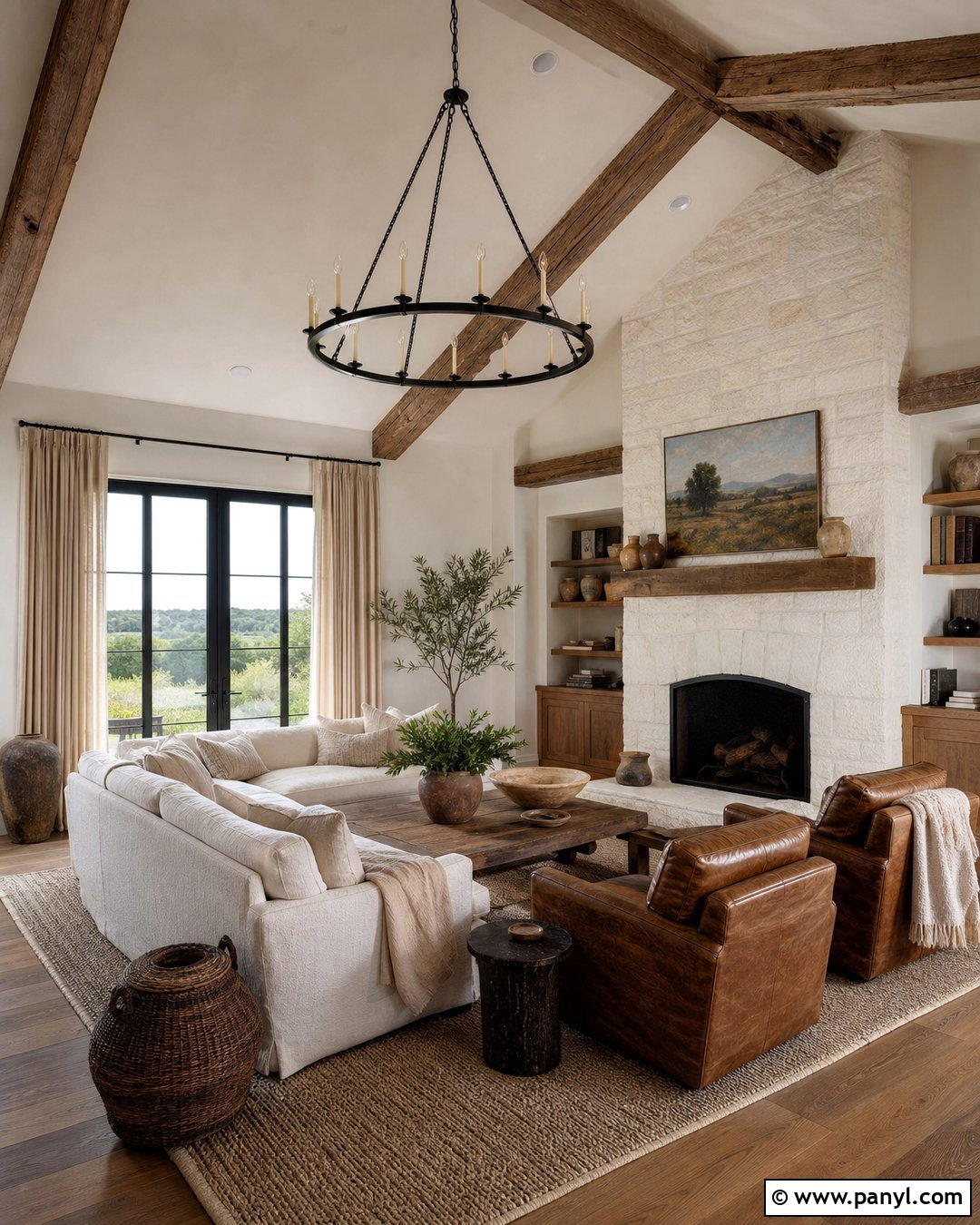 Cream Walls With Rustic Wood Beams - 35 Creme Walls